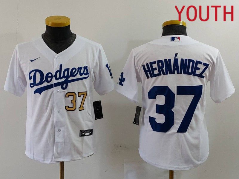 Youth Los Angeles Dodgers 37 Hernandez White Nike Game 2024 MLB Jersey style 7243